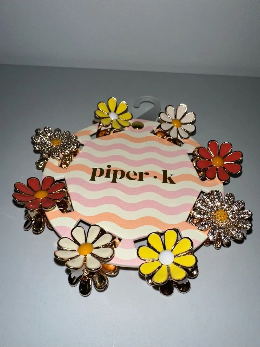 piper • k Multi Gold Tone Metal Enamel Jeweled Daisy flower mini hair clips 8pc